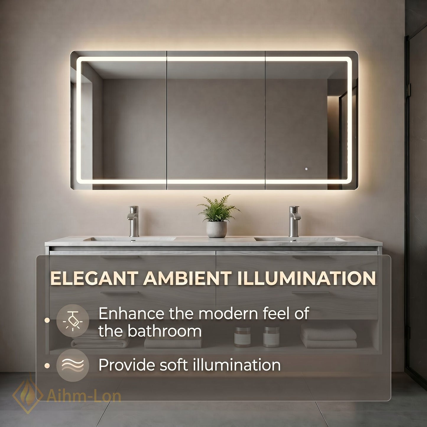 60''-96'' Double Bathroom Vanity with Sink Marble-Like Wood Grain Recessed Basins Mirror