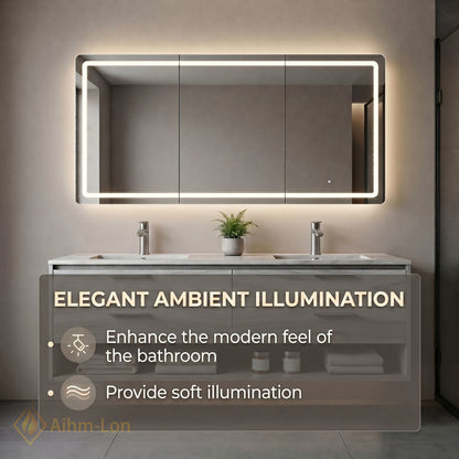 60''-96'' Double Bathroom Vanity with Sink Marble-Like Wood Grain Recessed Basins Mirror
