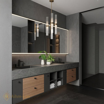 76''-96'' Modern Double Bathroom Vanity with Sink Floating Dark Stone Open Shelving