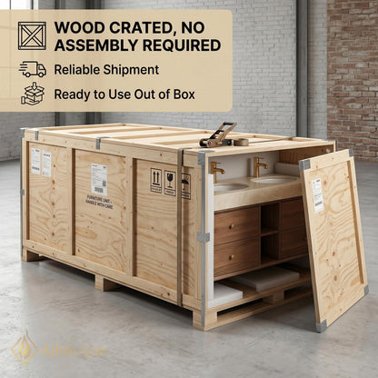 60''-96'' Double Bathroom Vanity with Sink Wall-Mounted Natural Wood Grain Finish Shelving