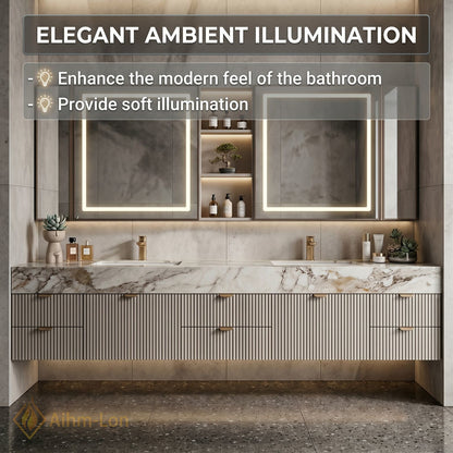76''-96'' Double Bathroom Vanity with Sink Slatted Front Panel Marble Texture Top