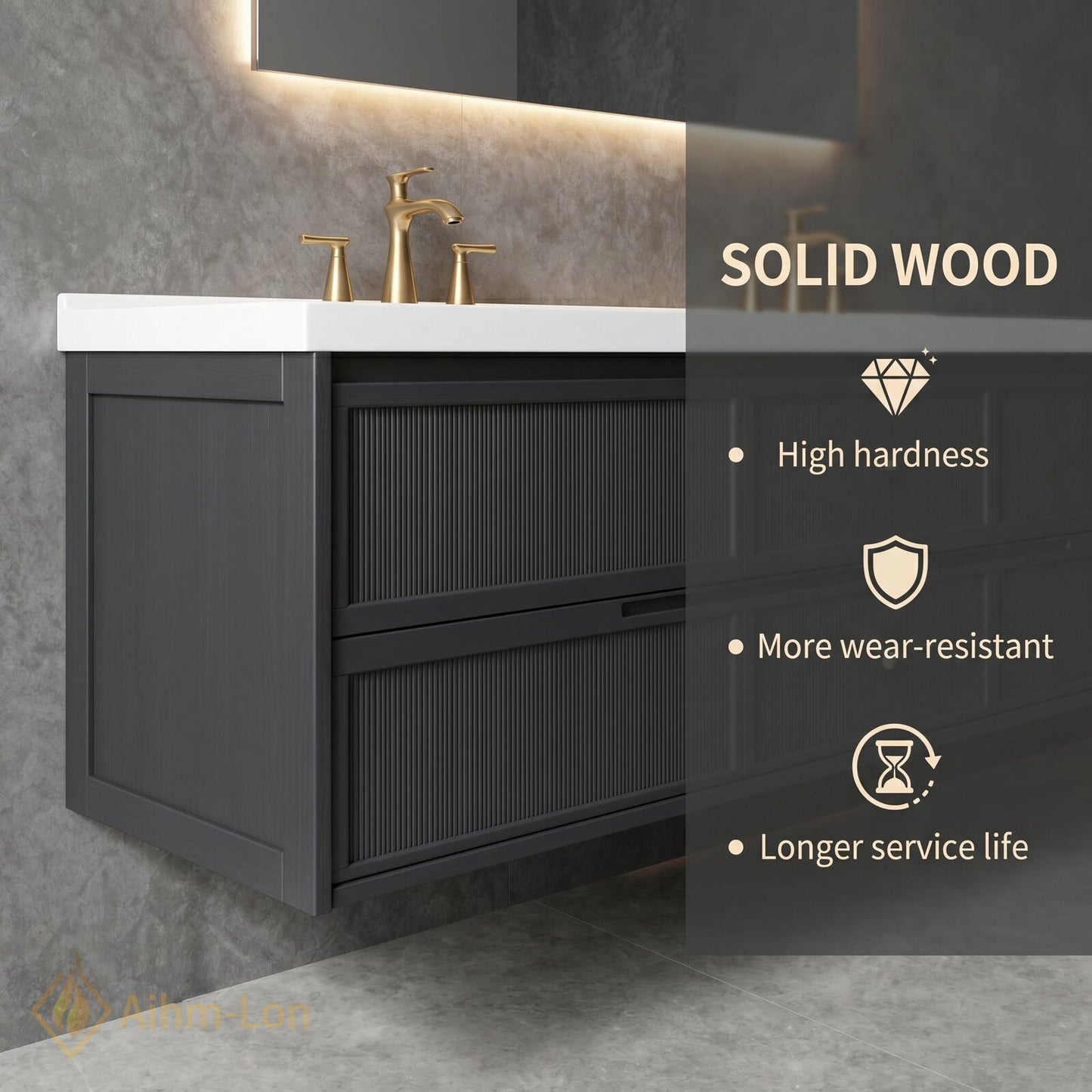 60''-96'' Floating Bathroom Vanity with Sink Double Sink Dark Matte Finish Drawers Cabinet