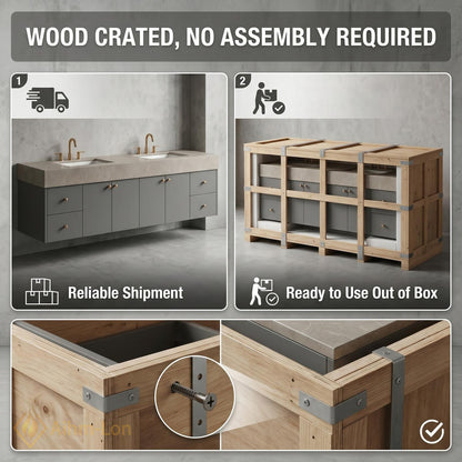 60''-96'' Double Bathroom Vanity with Sink Stone Textured Top Slatted Panel Drawers