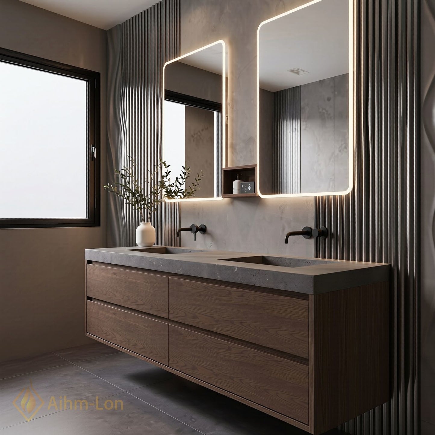 60''-96'' Floating Bathroom Vanity with Sink Dual Wall Mounted Textured Grey Stone Top Cabinet