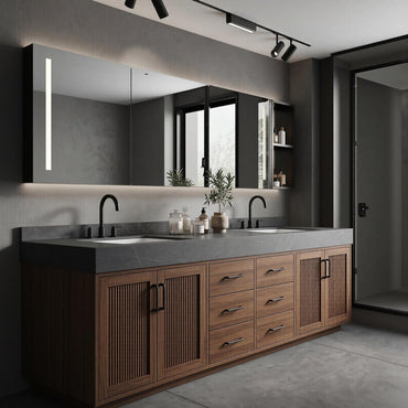 60''-96'' Double Bathroom Vanity with Sink Modern Fluted Slatted Doors Central Drawer