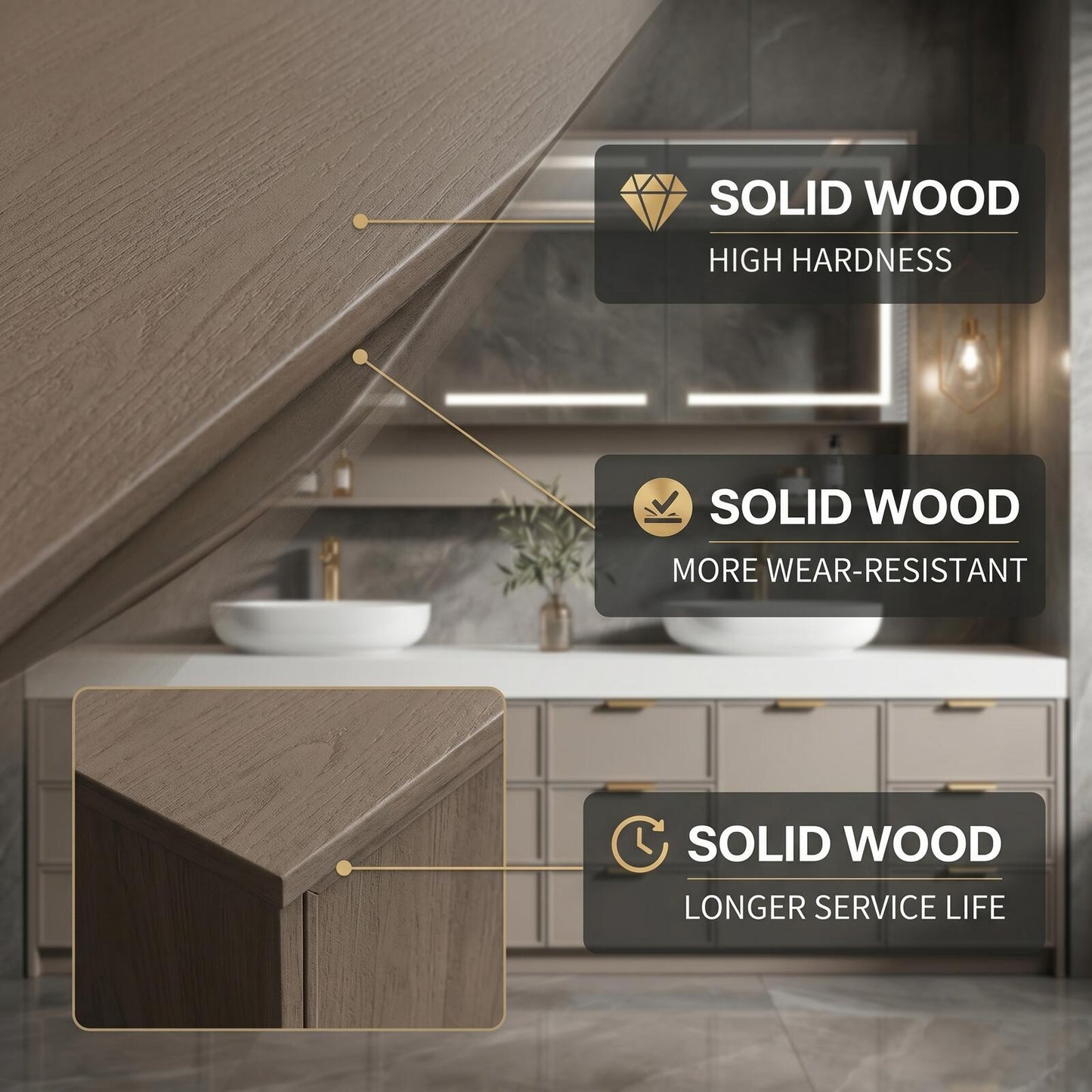 78''-96'' Modern Bathroom Vanity with Sink Double Sink Grey Matte Gold Hardware Cabinet
