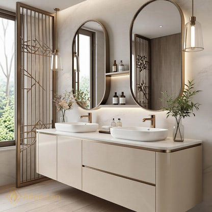 60''-96'' Double Bathroom Vanity with Sink Floating Matte Cream Wide Countertop Space
