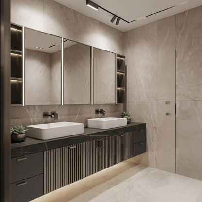 60''-96'' Double Bathroom Vanity with Sink Modern Floating Charcoal Matte Slatted Front Panel