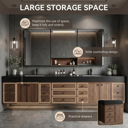 78''-96'' Modern Bathroom Vanity with Sink Double Dark Stone Top Drawer Storage