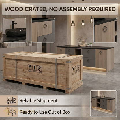 78''-96'' Double Bathroom Vanity with Sink Charcoal Finish Open Shelf Storage