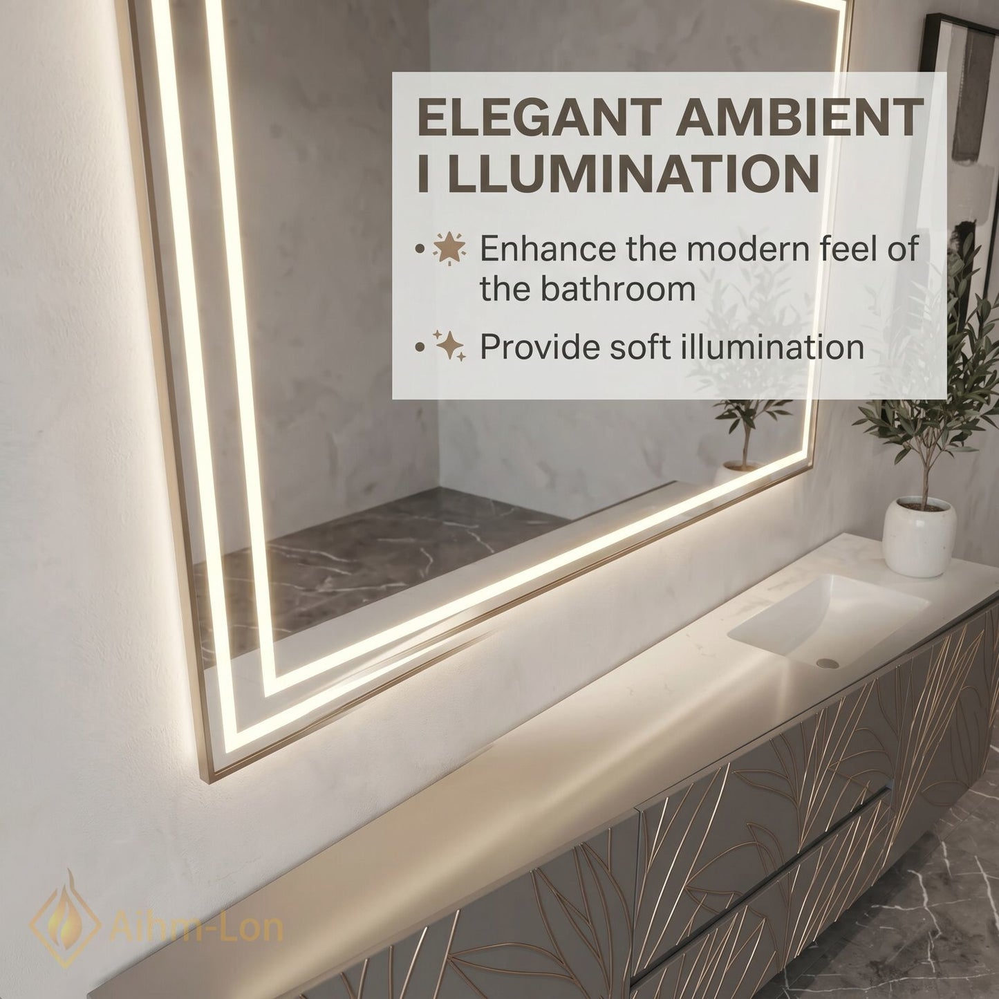 60''-96'' Double Bathroom Vanity with Sink Leaf-Textured Doors Integrated LED Mirror