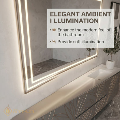 60''-96'' Double Bathroom Vanity with Sink Leaf-Textured Doors Integrated LED Mirror
