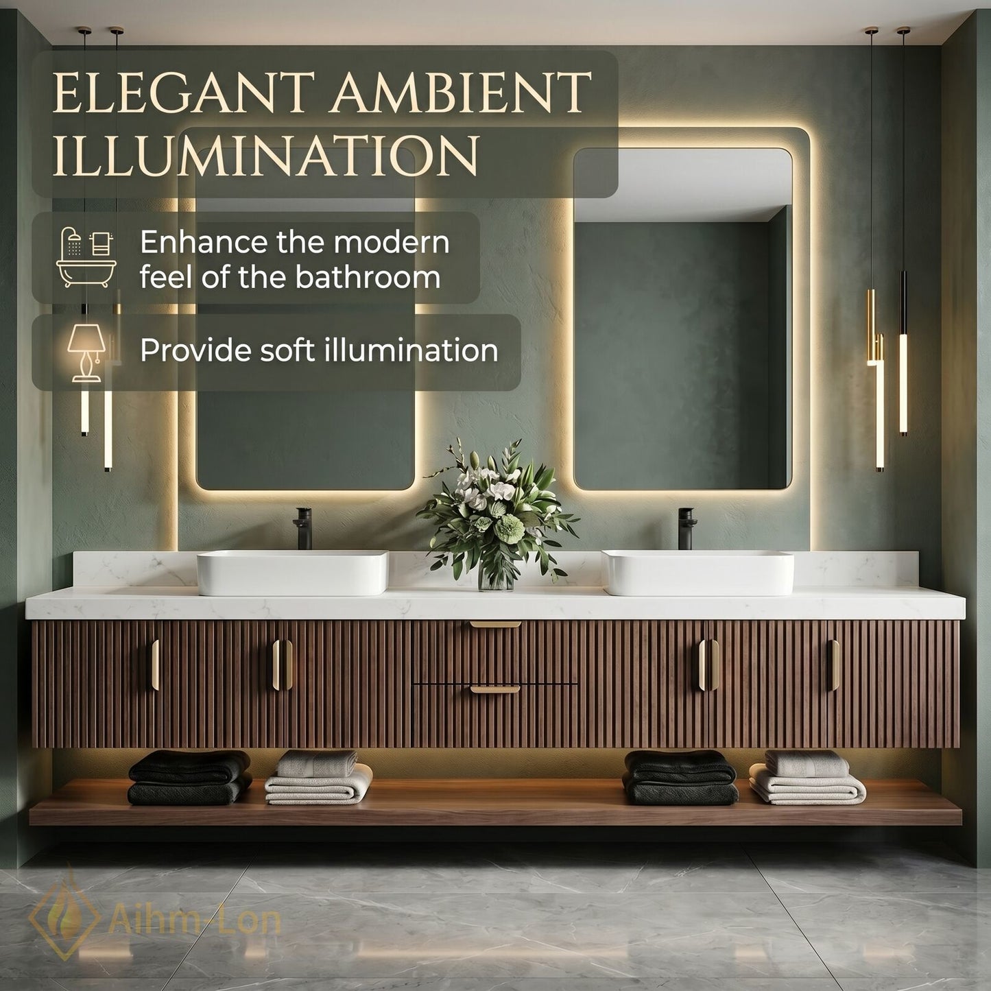 76''-96'' Double Bathroom Vanity with Sink Slatted Vertical Front Marble Effect Top