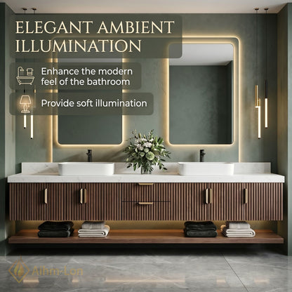 76''-96'' Double Bathroom Vanity with Sink Slatted Vertical Front Marble Effect Top