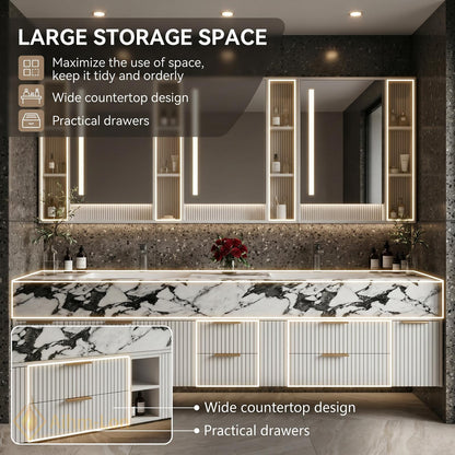 60''-96'' Double Bathroom Vanity with Sink Vertical Slatted Front Warm Wood Tone