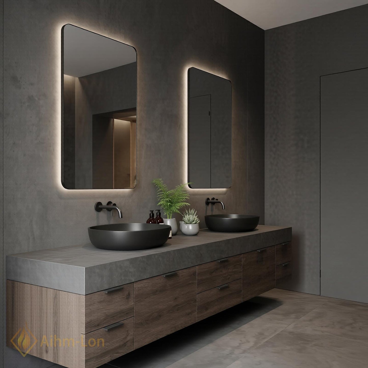 70''-96'' Double Bathroom Vanity with Sink Wood Modern Floating Stone Countertop Grain
