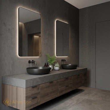 70''-96'' Double Bathroom Vanity with Sink Wood Modern Floating Stone Countertop Grain
