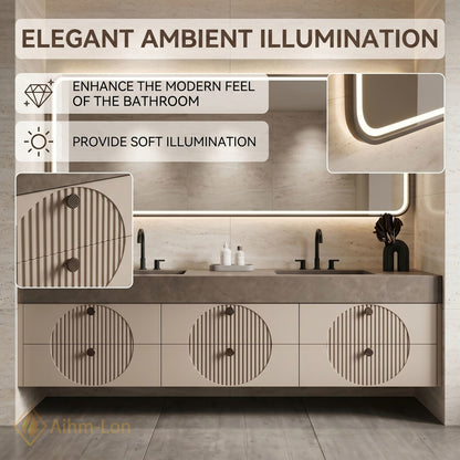 76''-96'' Double Bathroom Vanity with Sink Modern Stone-Top Three Grooved Panels LED