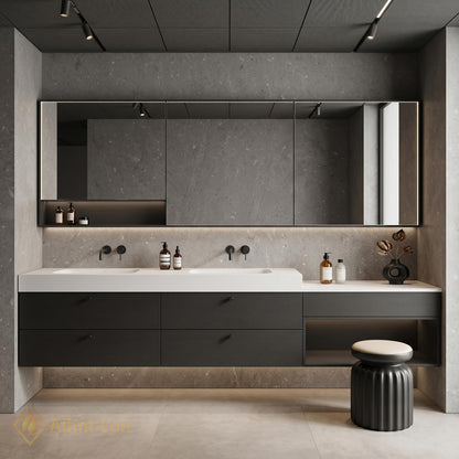 60''-96'' Bathroom Vanity with Sink Sleek Low-Profile Floating Dark Grey Textured Finish