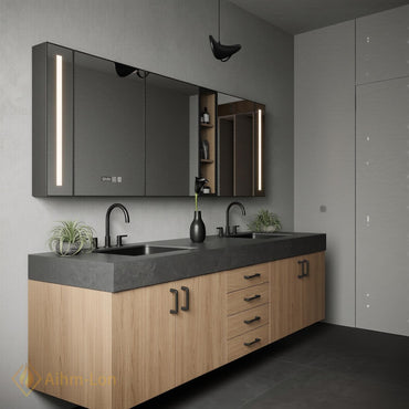 60''-96'' Double Bathroom Vanity with Sink Modern Floating Light Wood Finish Central