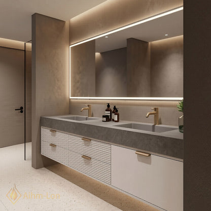 60''-96'' Double Bathroom Vanity with Sink Grey Modern Stone Texture Top Ribbed