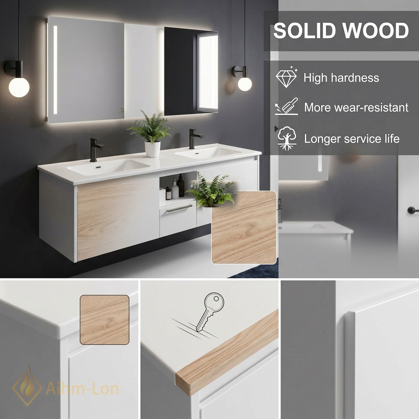 60''-96'' Modern Bathroom Vanity with Sink Double Sink Floating Wall-Mounted Mirror Cabinet