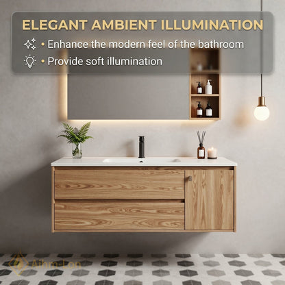 36''-64'' Floating Bathroom Vanity with Sink Warm Wood Grain White Integrated Mirror