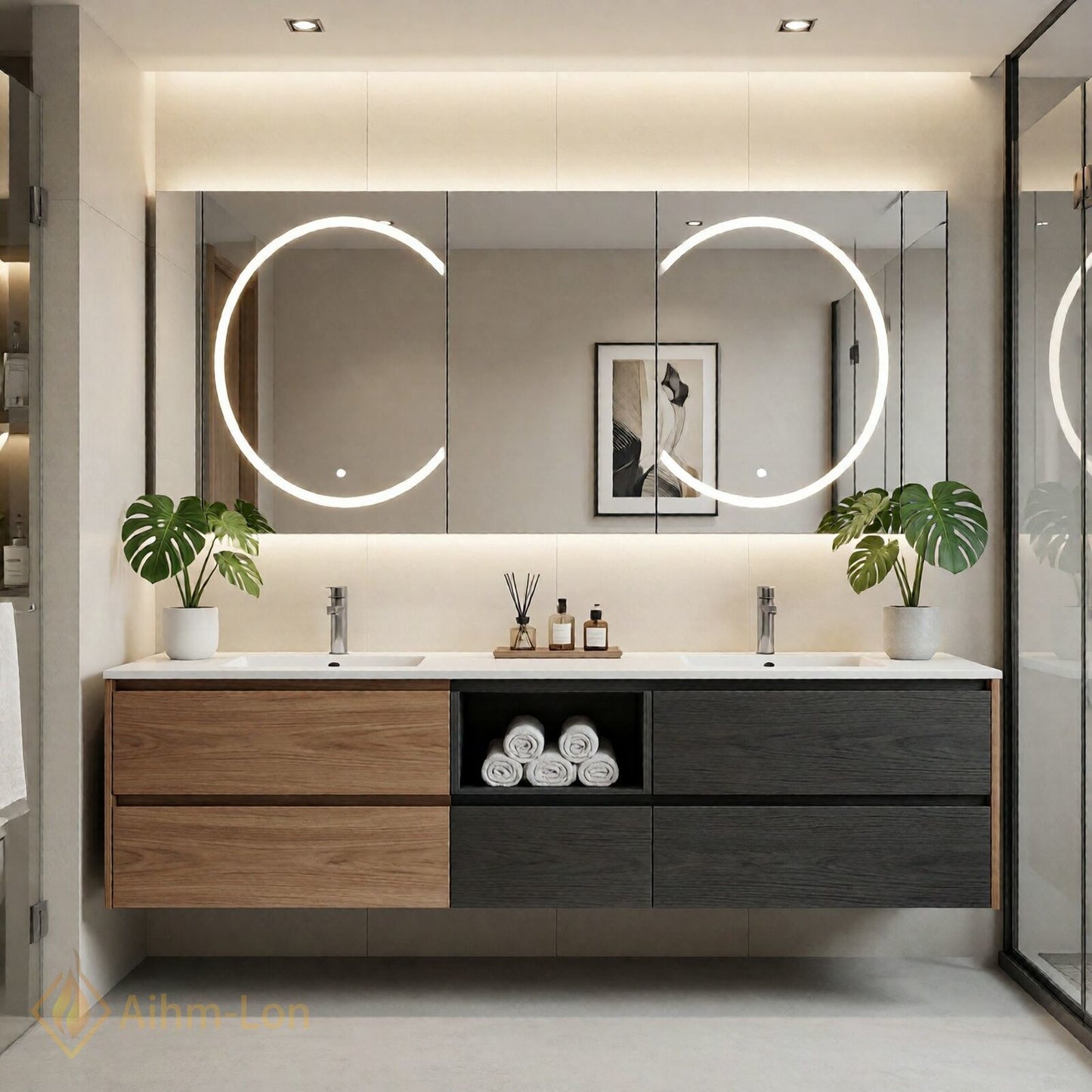 60''-96'' Floating Bathroom Vanity with Sink Double Sink Integrated Wood Texture Cabinet