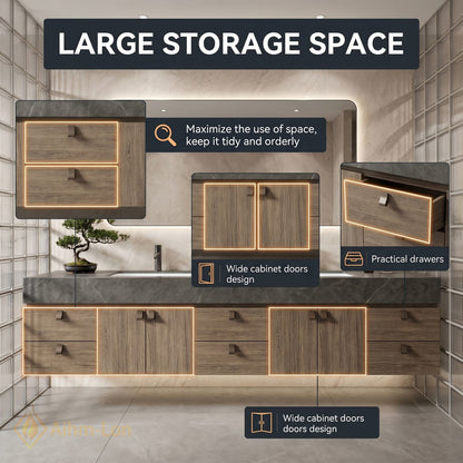 72''-96'' Double Bathroom Vanity with Sink Natural Wood Grain Wide Countertop Storage