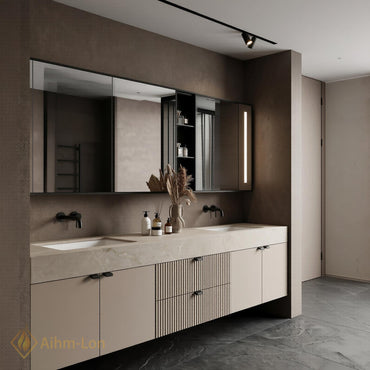 60''-96'' Bathroom Vanity with Sink Floating Double Ribbed Drawers Stone Textured Finish