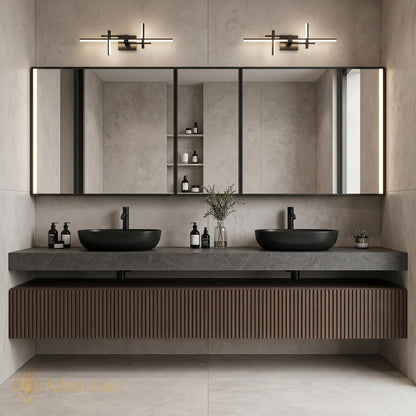 60''-96'' Double Bathroom Vanity with Sink Dark Walnut Slatted Center Panel Modern