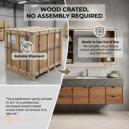 76''-96'' Modern Double Bathroom Vanity with Sink Floating Dark Stone Wood-Finish Cabinet