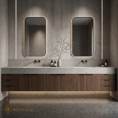 70''-96'' Double Bathroom Vanity with Sink Wall-Mounted Wall-Mount Modern Slatted Vanities Vertical