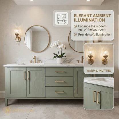 70''-96'' Modern Bathroom Vanity with Sink Wood Grain Shaker Marble Gold Drawers