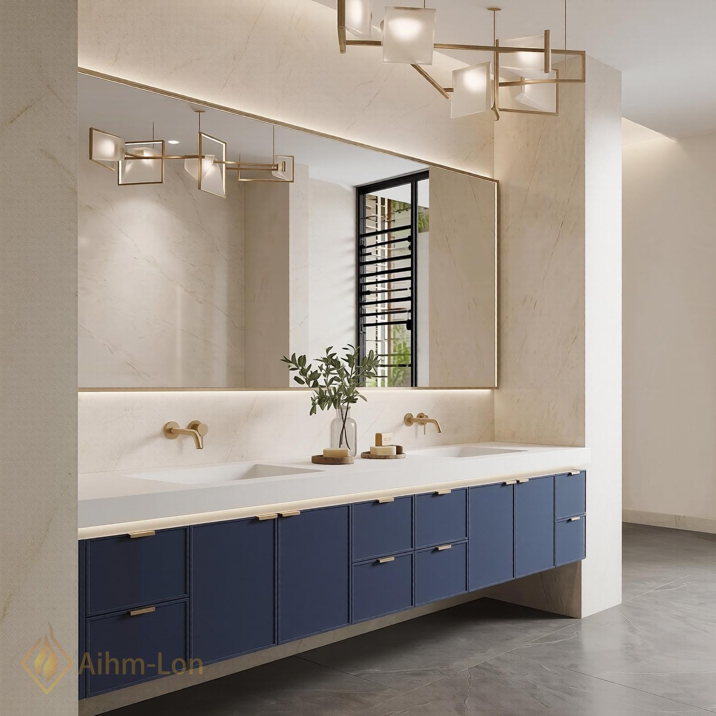 78''-96'' Double Bathroom Vanity with Sink Modern Floating Drawers Storage Matte Navy