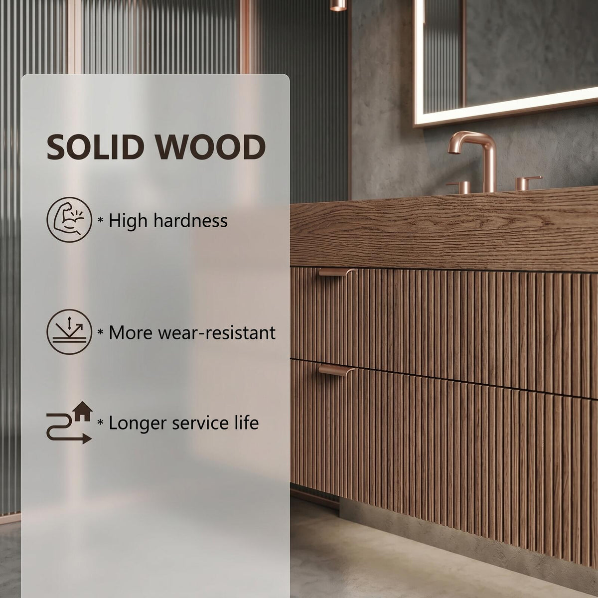 60''-96'' Double Bathroom Vanity with Sink Modern Floating Dark Wood Slatted Front Drawers