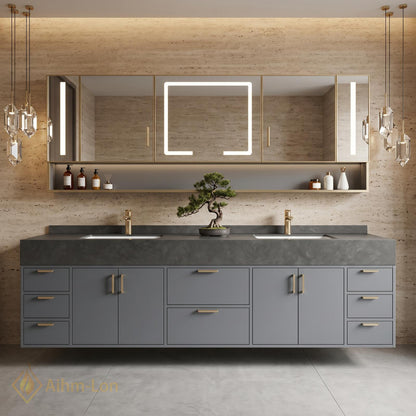 60''-96'' Double Bathroom Vanity with Sink Fluted Panel Doors Spacious Storage