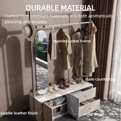 Aihm-Lon Luxurious Clothes Rack with Textured Countertop&Dressing Mirror 43’’