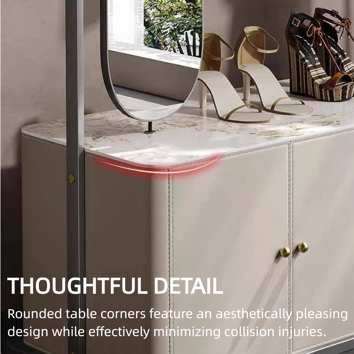 Aihm-Lon Luxurious Clothes Rack with Textured Countertop&Dressing Mirror 43’’