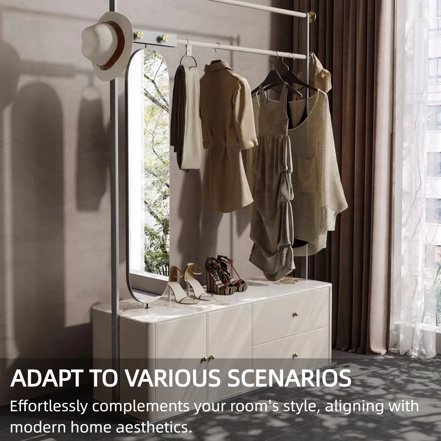 Aihm-Lon Luxurious Clothes Rack with Textured Countertop&Dressing Mirror 43’’