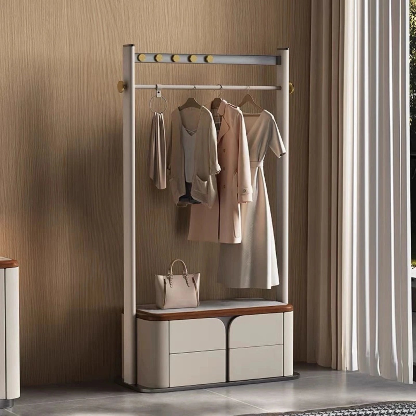 Aihm-Lon Laundry Clothes Racks for Hanging Clothes&Curved Leather Drawers 35’’