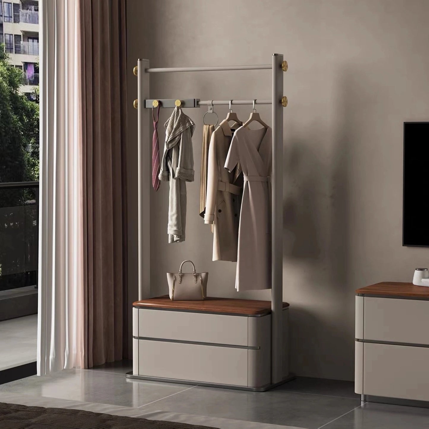 Aihm-Lon Freestanding Clothes Rack with Stainless Steel Hook 35’’