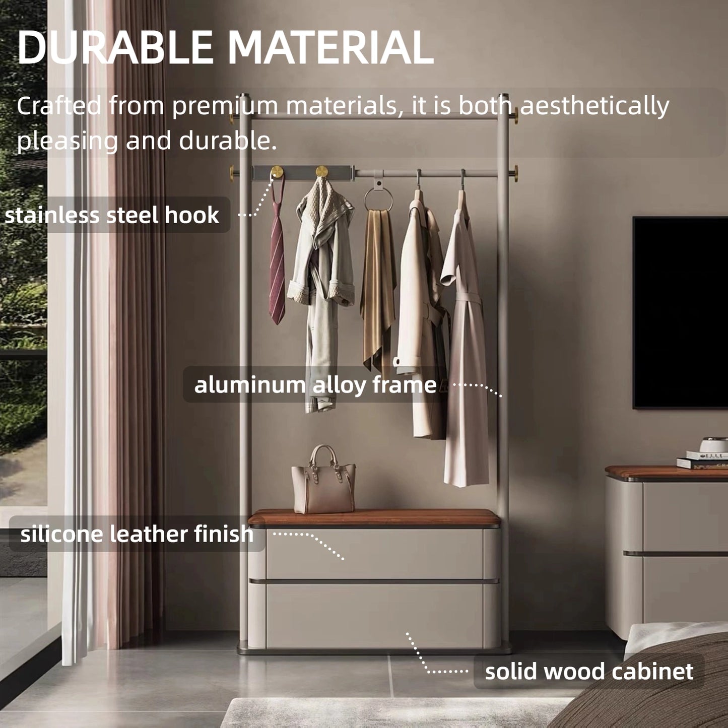 Aihm-Lon Freestanding Clothes Rack with Stainless Steel Hook 35’’