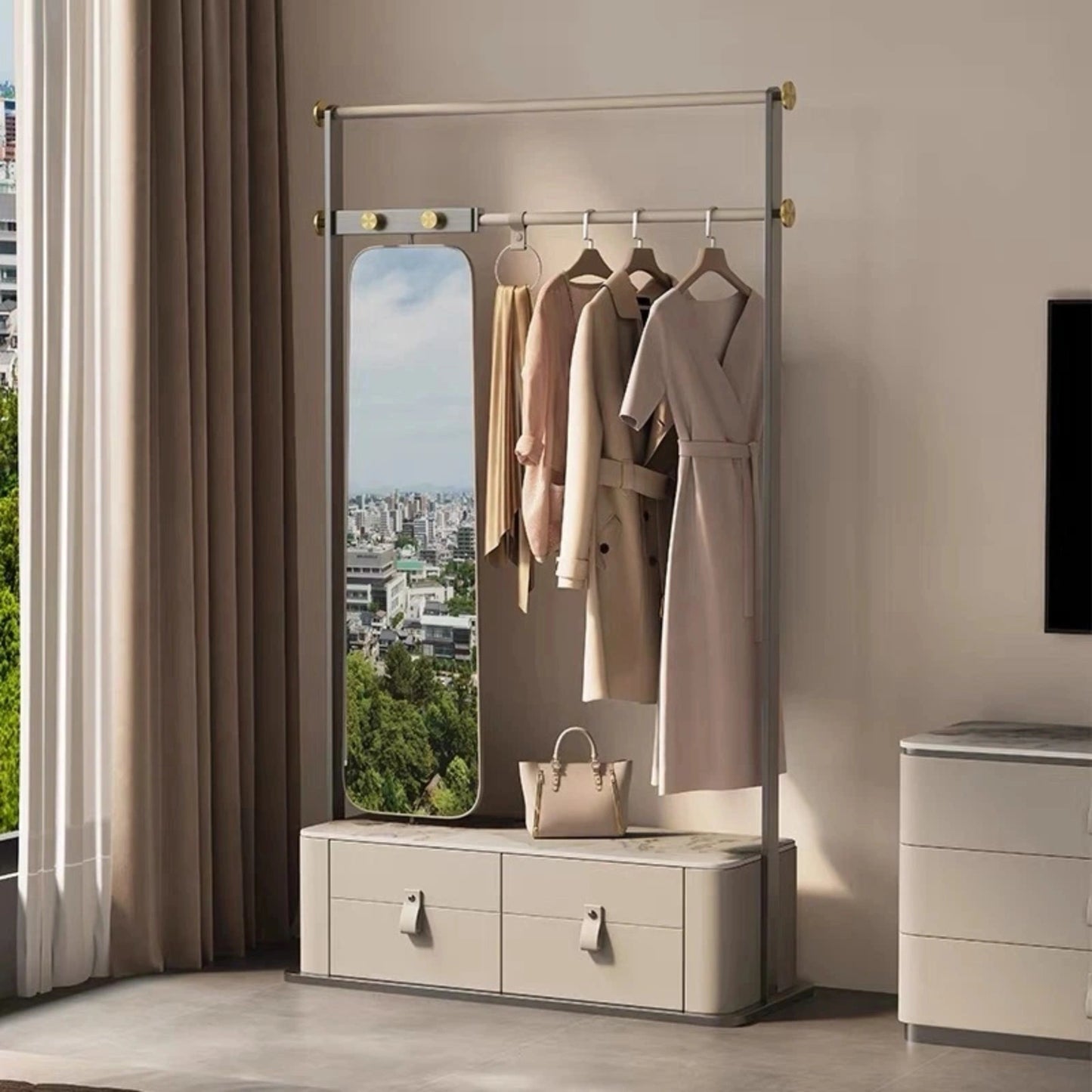 Aihm-Lon White Clothes Rack with Large Storage Space for Bedroom 43’’