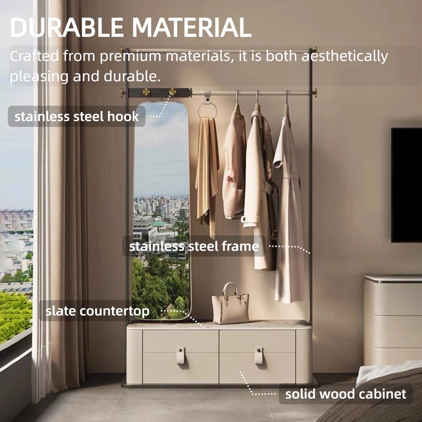 Aihm-Lon White Clothes Rack with Large Storage Space for Bedroom 43’’