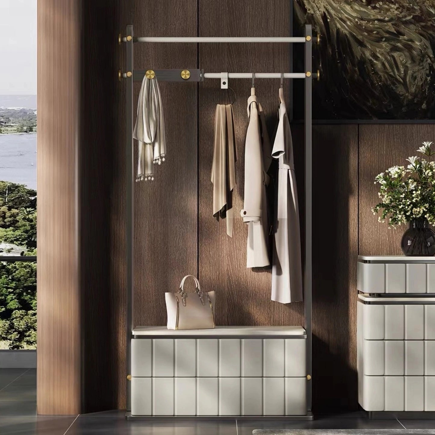 Aihm-Lon  Low-key Clothes Rack Multi-Layer Lattice Panel Design 33’’