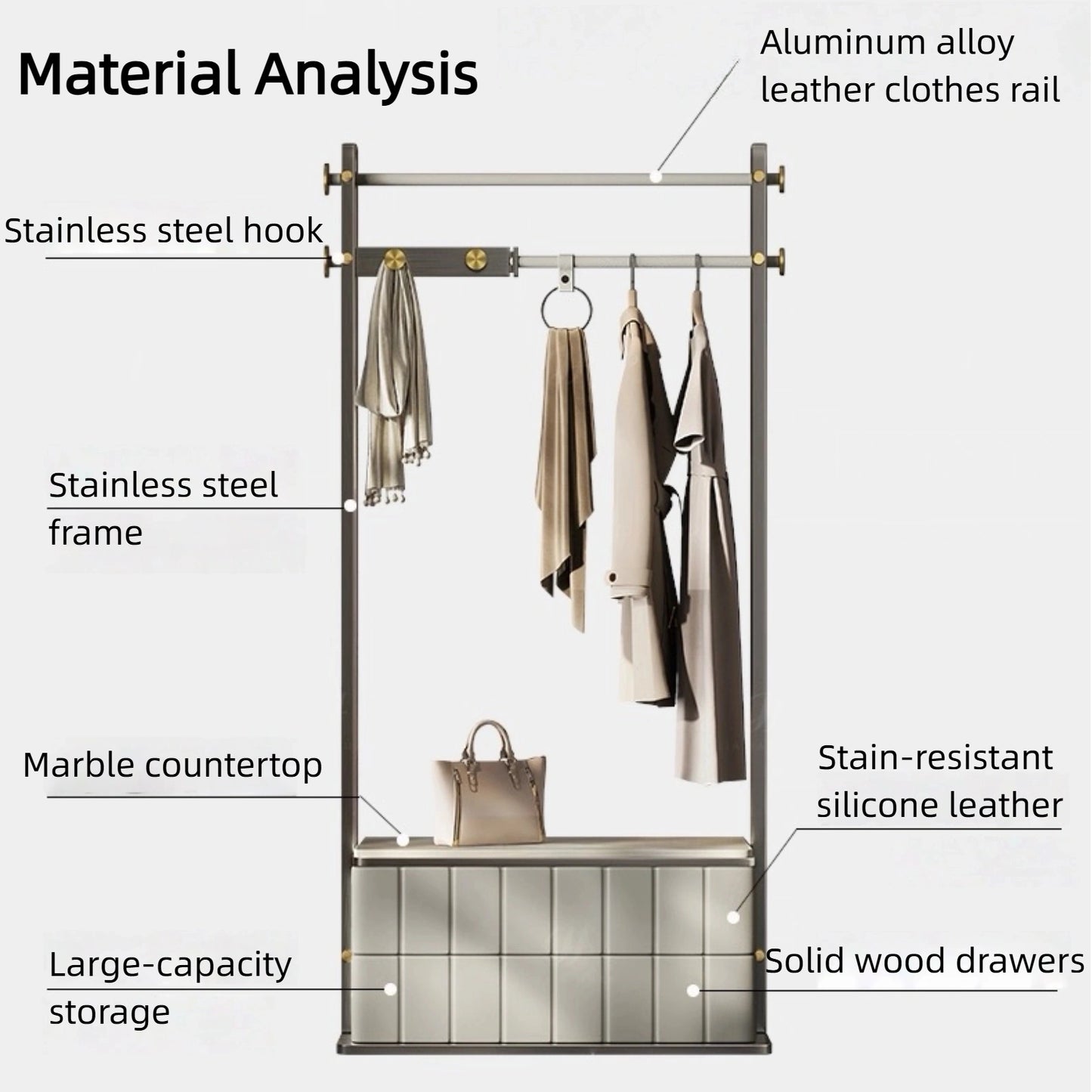 Aihm-Lon  Low-key Clothes Rack Multi-Layer Lattice Panel Design 33’’