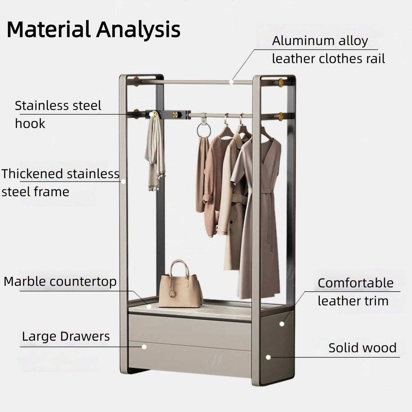 Aihm-Lon Minimalist Clothes Rack with Closed Drawers and Open Shelves 32’’
