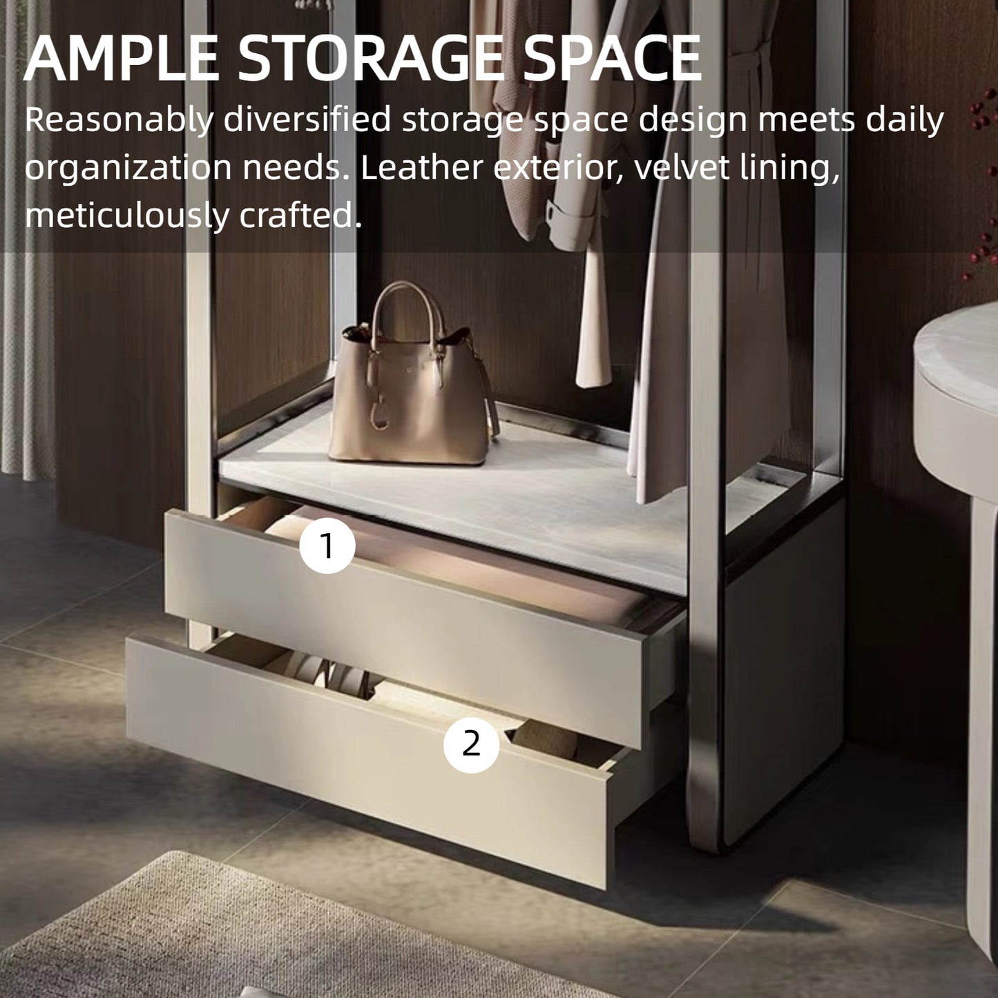 Aihm-Lon Minimalist Clothes Rack with Closed Drawers and Open Shelves 32’’