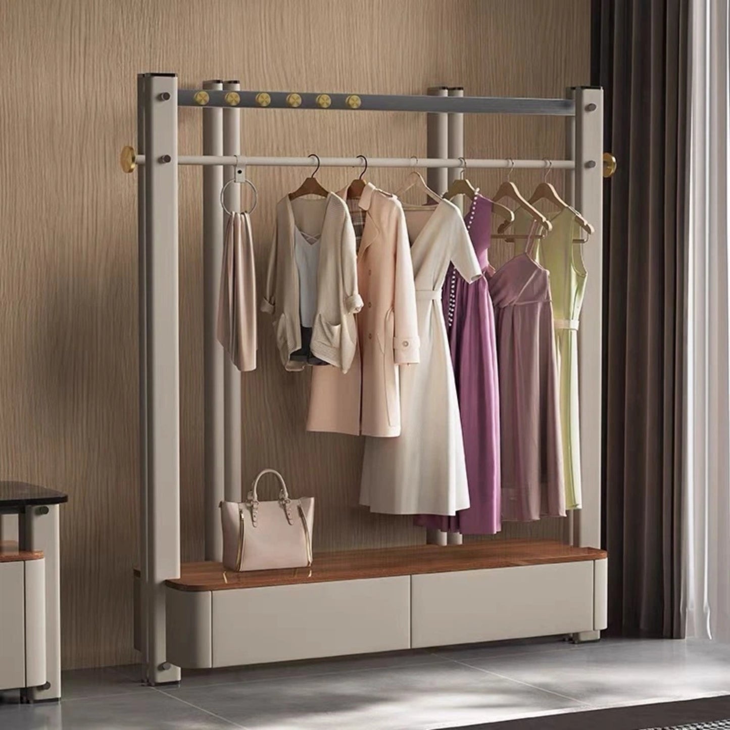 Aihm-Lon Luxurious Clothes Rack with Solid Wood Storage Panel 59’’